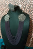 N0318_Ravishing layered dazzling plum colour crystal necklace with oxidized side pendants with delicate craft work.