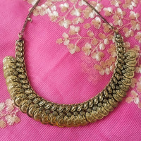 N0320_Classy German Silver oxidized coin design crafted necklace with delicate work.