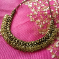 N0320_Classy German Silver oxidized coin design crafted necklace with delicate work.