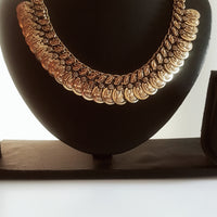 N0320_Classy German Silver oxidized coin design crafted necklace with delicate work.