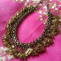 N0333_ Gorgeous design German Silver oxidized crafted necklace with delicate craftwork of elephant design pendants.