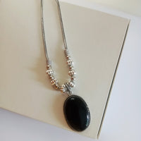 N0337_ Trendy German Silver oxidized crafted necklace with a touch of beads.
