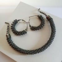 N0338_ Trendy oxidized metal base crafted necklace with delicate work with a touch of beads.