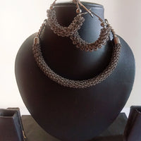 N0338_ Trendy oxidized metal base crafted necklace with delicate work with a touch of beads.