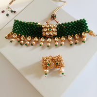 N064_Gorgeous Crystal Choker Necklace with delicate Kundan work embellished with pearls.
