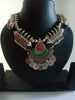 N0344_ Gorgeous German silver oxidized necklace with beautiful pendant with coin drops with a touch of beads.