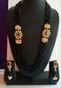 N0128_Gorgeous black Crystal necklace set studded with kundan stones.
