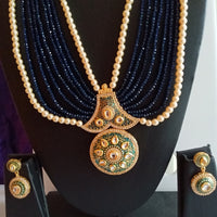 N0133_Gorgeous elaborated blue color Crystal  layered necklace set studded with kundan stones with a touch of pearls.