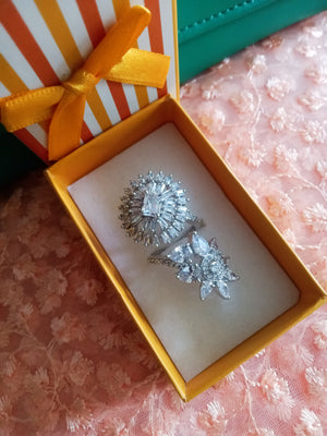 R038_Elegant grand American Diamond studded statement ring with delicate flower design.