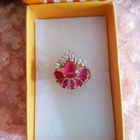 R037_Lovely American Diamond studded ring with a touch of pink stones.