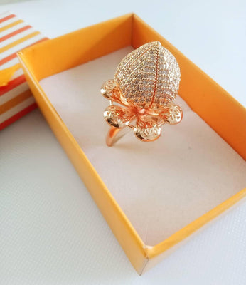 R039_Lovely Lotus design American Diamond studded statement ring with delicate stone work with twist openable flower bud.