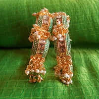 B0220_Gorgeous bangles with vibrant Meena work with a touch of semi precious stones and bead drops.