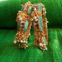 B0220_Gorgeous bangles with vibrant Meena work with a touch of semi precious stones and bead drops.