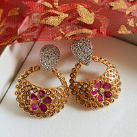 E0645_Classy ring shaped earrings with delicate stone work of American Diamond stones with a touch of pink stones.