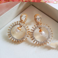 E0568_Premium American Diamond hoop earrings with a touch of pearl drop.