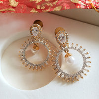 E0568_Premium American Diamond hoop earrings with a touch of pearl drop.