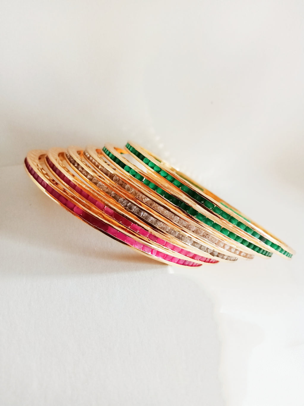 B0225_Gorgeous vibrant colorful gold plated set of bangles with beautiful stone work.