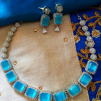 N0148_1 Classy crystal choker necklace set studded  with  American diamond stones.
