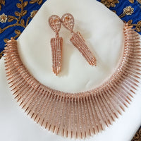N01193_ Ravishing rose gold American Diamond engraved choker necklace with delicate craft work.