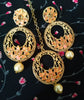 M016_Gorgeous chandhbali style earring & maang tika combo with delicate stone work with a touch of pearl drop.
