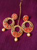 M019_Beautiful design chandhbali style golden color earring & maang tika combo with delicate work with a touch of pearl drop.