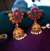 N0348_Classic style matte polish choker Necklace with delicate floral designs studded with a touch of semi Precious ruby stones embellished with pearl drops.