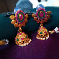N0348_Classic style matte polish choker Necklace with delicate floral designs studded with a touch of semi Precious ruby stones embellished with pearl drops.