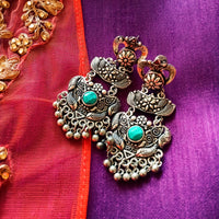 E0847_ Classy crafted pattern German silver oxidized danglers with a touch of stones along with bead drops.