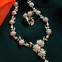 N0351_Lovely flower design  American diamond necklace with delicate stone work.