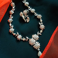 N0351_Lovely flower design  American diamond necklace with delicate stone work.