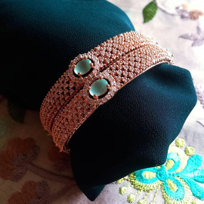 B0120_Classic Style rose gold,american diamond studded bangles with a touch of emerald for Women in Set of 2