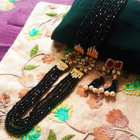 N0128_Gorgeous black Crystal necklace set studded with kundan stones.