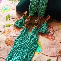 N0123_Gorgeous layered Sea green colored bead necklace set along with side pendants.