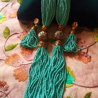 N0123_Gorgeous layered Sea green colored bead necklace set along with side pendants.