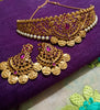 N0356_Traditionally elegant style matte polish choker Necklace with beautiful craftwork studded with a touch of semi Precious pink ruby stones embellished with pearls.