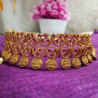 N0355_Classic style matte polish choker Necklace with delicate designs & patterns studded with a touch of semi Precious pink ruby stones.