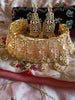N0360_Ravishing broad golden American Diamond engraved choker necklace with delicate craft work with a touch of delicate stone work.