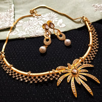 N01_Elegant Necklace studded with American Diamond with base Golden color.