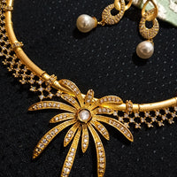 N01_Elegant Necklace studded with American Diamond with base Golden color.