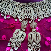 N0362_Gorgeous dazzling choker necklace with delicate craft work embellished with American Diamond stones