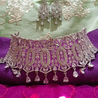N0362_Gorgeous dazzling choker necklace with delicate craft work embellished with American Diamond stones