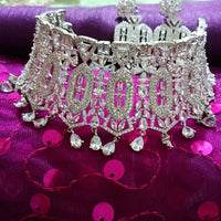 N0362_Gorgeous dazzling choker necklace with delicate craft work embellished with American Diamond stones
