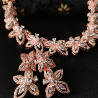 N0372_Gorgeous floral design American Diamond stones studded necklace set.