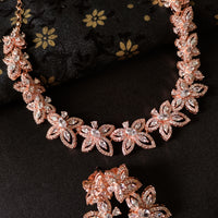 N0372_Gorgeous floral design American Diamond stones studded necklace set.