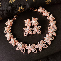 N0372_Gorgeous floral design American Diamond stones studded necklace set.