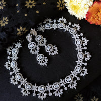 N0369_Elegant dazzling American Diamond stones embellished necklace set with delicate stone work.