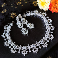 N0369_Elegant dazzling American Diamond stones embellished necklace set with delicate stone work.