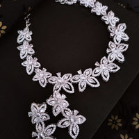 N0366_Beautiful American Diamond stones embellished floral pattern necklace set.