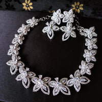 N0366_Beautiful American Diamond stones embellished floral pattern necklace set.