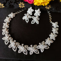 N0366_Beautiful American Diamond stones embellished floral pattern necklace set.